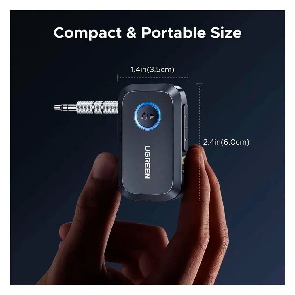 Receptor Bluetooth 6.0 UGREEN BT509 Hi-Res Audio LDAC Jack 3.5mm Auxiliar Batería 17 Horas Micrófono con Cancelación de Ruido IA y Emparejamiento Dual para Auto Parlantes y Audífonos 55546 S2370