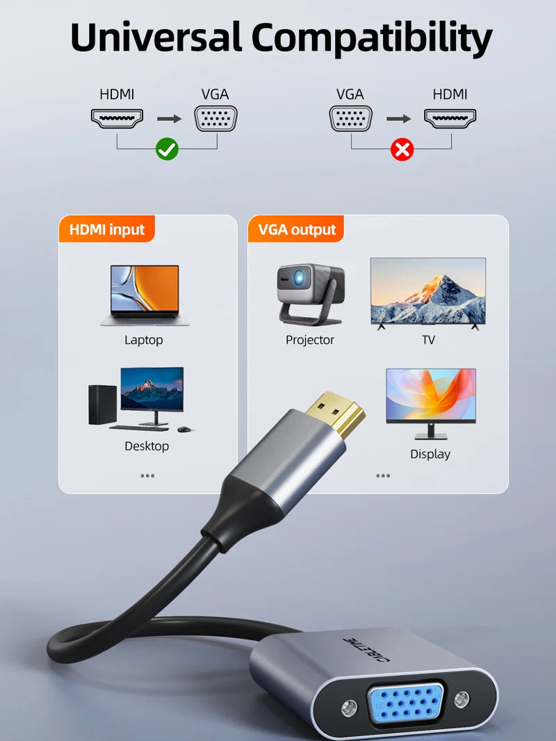 Adaptador HDMI Macho a VGA Hembra CABLETIME 1080P Full HD 60Hz Conversor de Video de Aluminio con Conector Chapado en Oro para Laptop PC Proyector y Monitor S2357