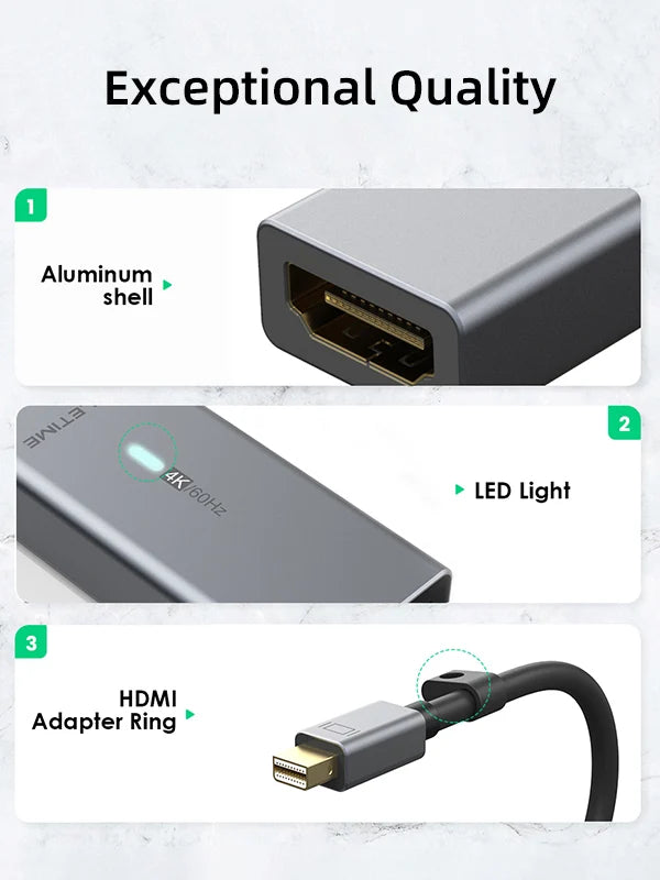 Adaptador Mini DisplayPort a HDMI CABLETIME 4K 60Hz 18Gbps Aluminio Bañado en Oro Plug & Play CP26A S2268
