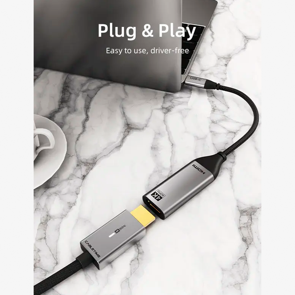 Adaptador USB-C a HDMI 2.0 4K 60Hz de Aluminio con Cable Trenzado de Nylon Plug & Play para MacBook iPad Pro Galaxy y Laptops S2358