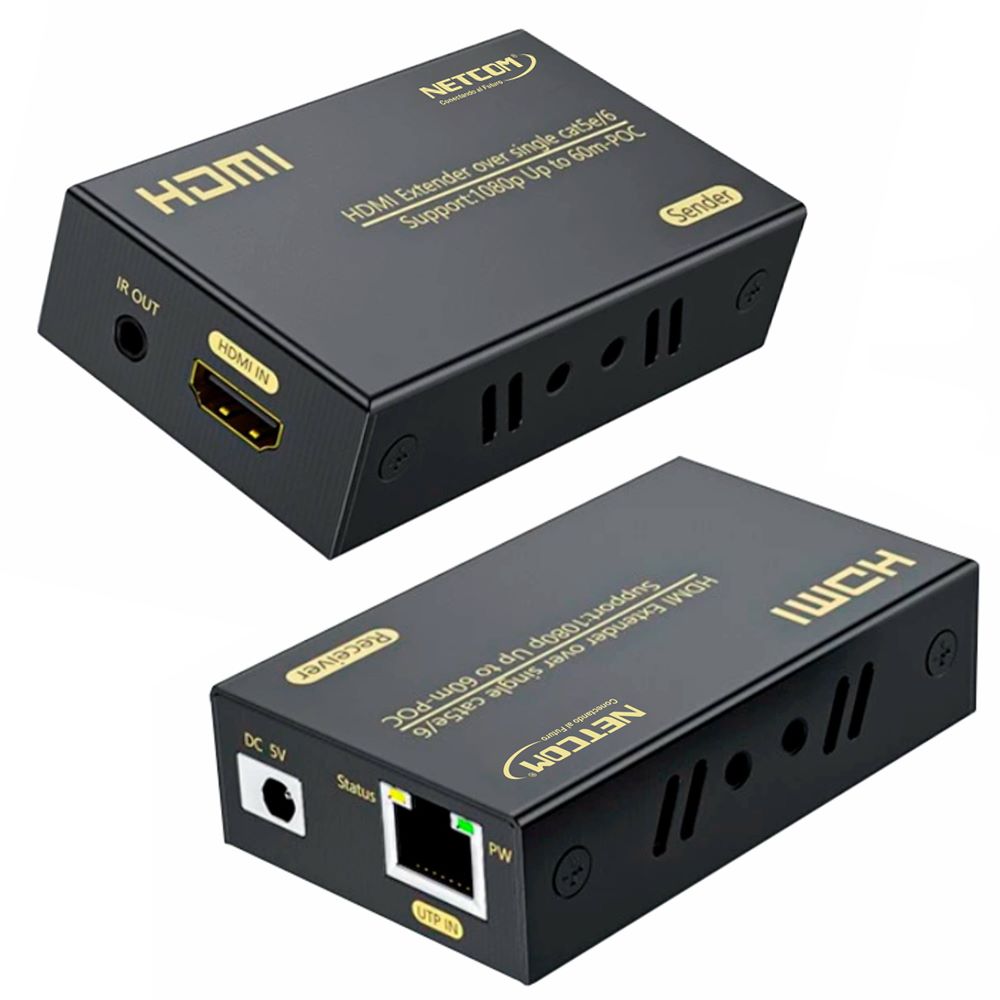 Extensión Extender Hdmi x Rj45 Utp Cat 5 6 7 Hasta 60 Metros NETCOM S1342