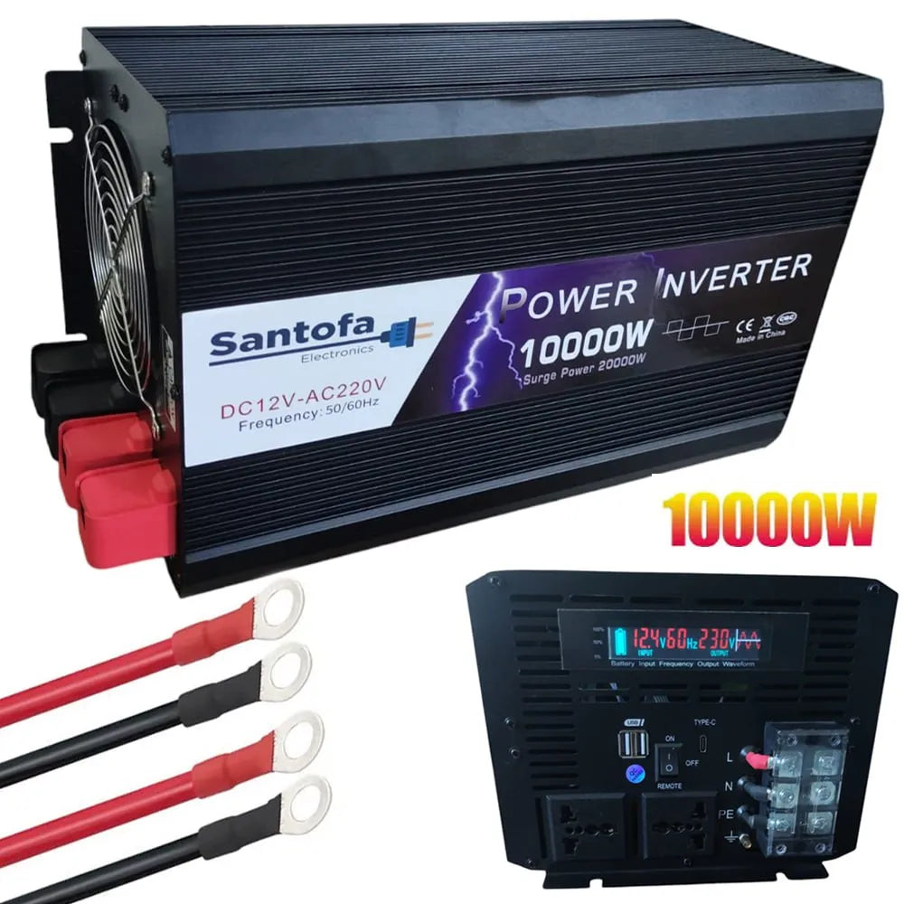 Inversor de Corriente 12V a 220V | 10000W | Pantalla LCD | 2 USB + Tipo C | S1783