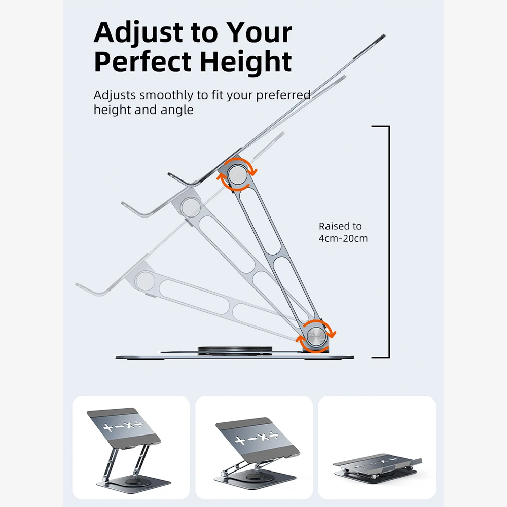 Soporte Giratorio 360° para Laptop de Aluminio Ergonómico Ajustable en Altura y Ángulo con Disipación Térmica para Laptops de 11 a 17.3 Pulgadas S2342