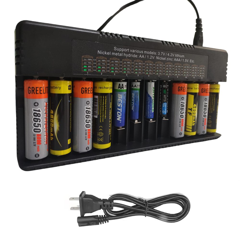 Cargador de pilas baterías recargables 12 puestos AA AAA 18650 26650 S1589