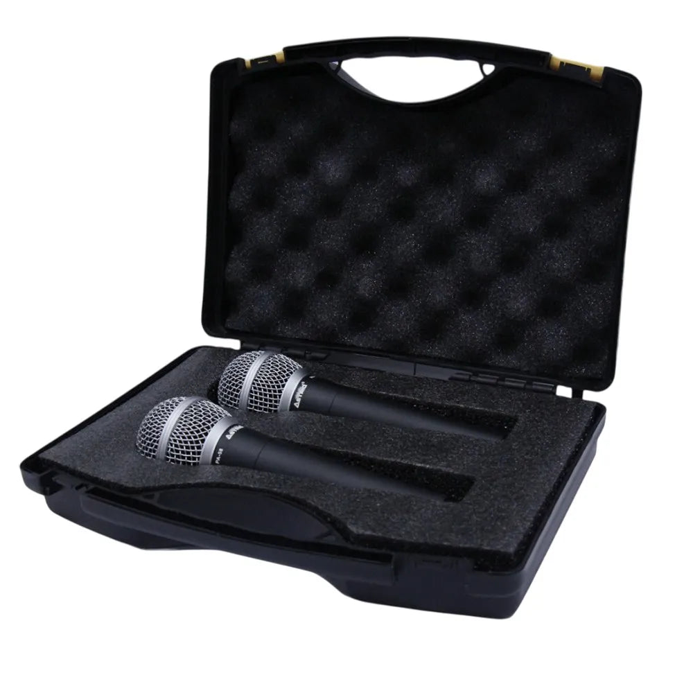 2 Micrófonos Alámbrico Profesional PA-58 DUO Astrid Metálico Dinámico Unidireccional maletin S1975