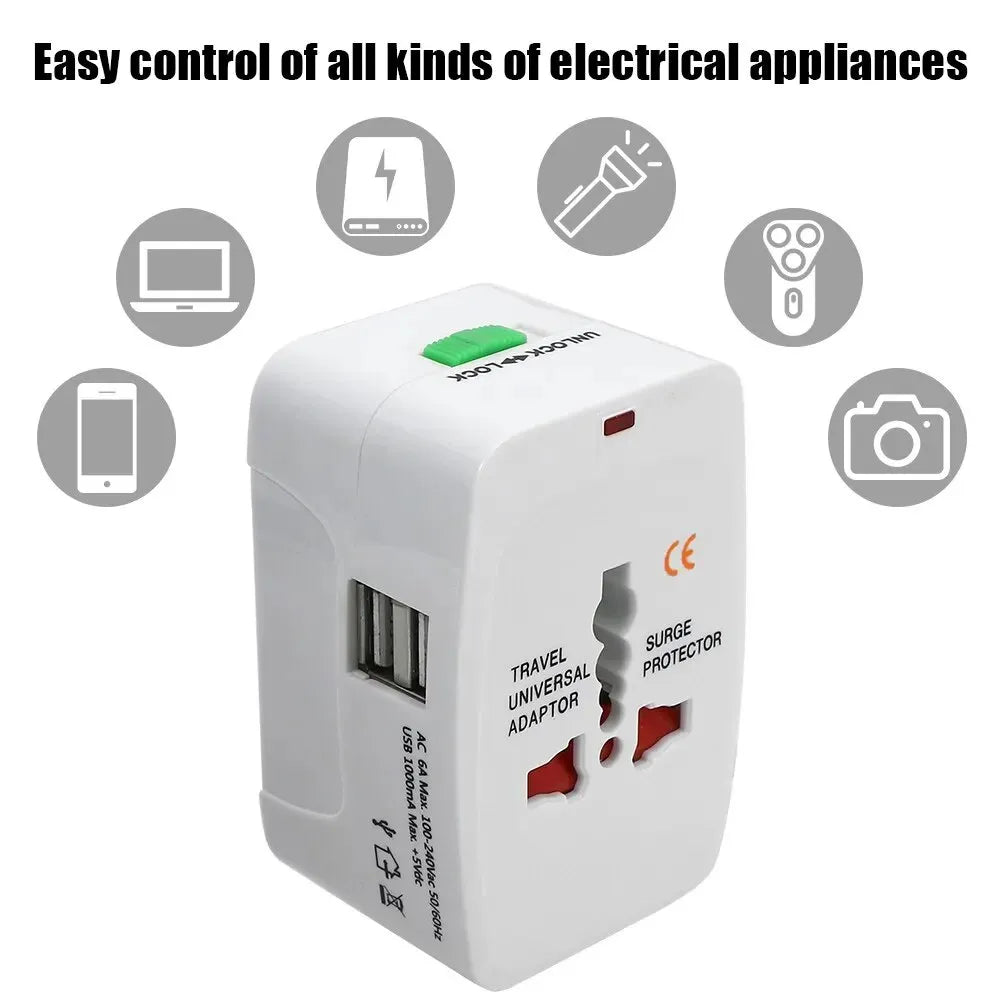 Adaptador Internacional Enchufe Universal Viajero 110v 220v + 2 USB TRAUTECH S1567