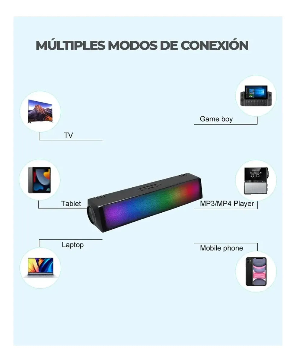 Parlante Portátil Bluetooth Soundbar 10W con Luces RGB y Función TWS S2157
