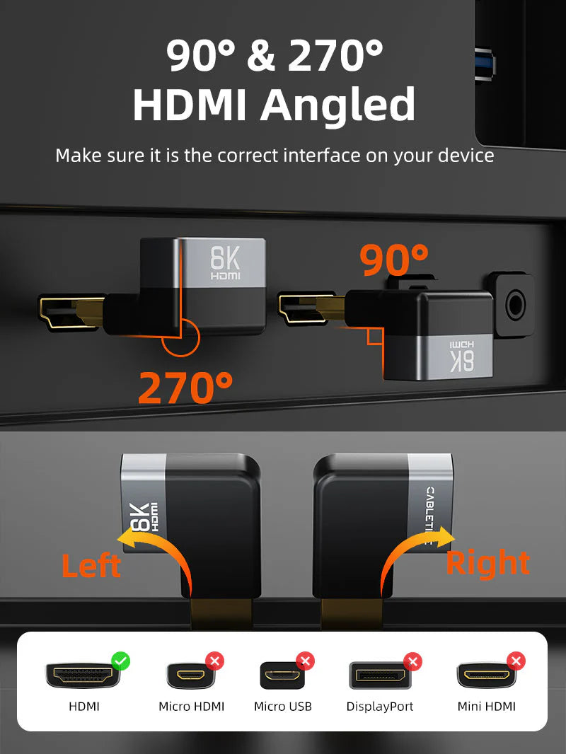 Adaptador HDMI 2.1 Macho a Hembra de 270 Grados 8K Ultra HD Codo CABLETIME S2169