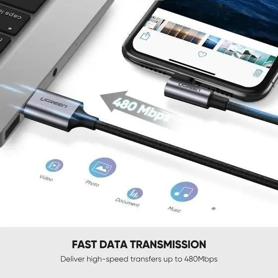 Cable UGREEN USB-A a Lightning 90° Certificado MFi (1 Metro) s2106
