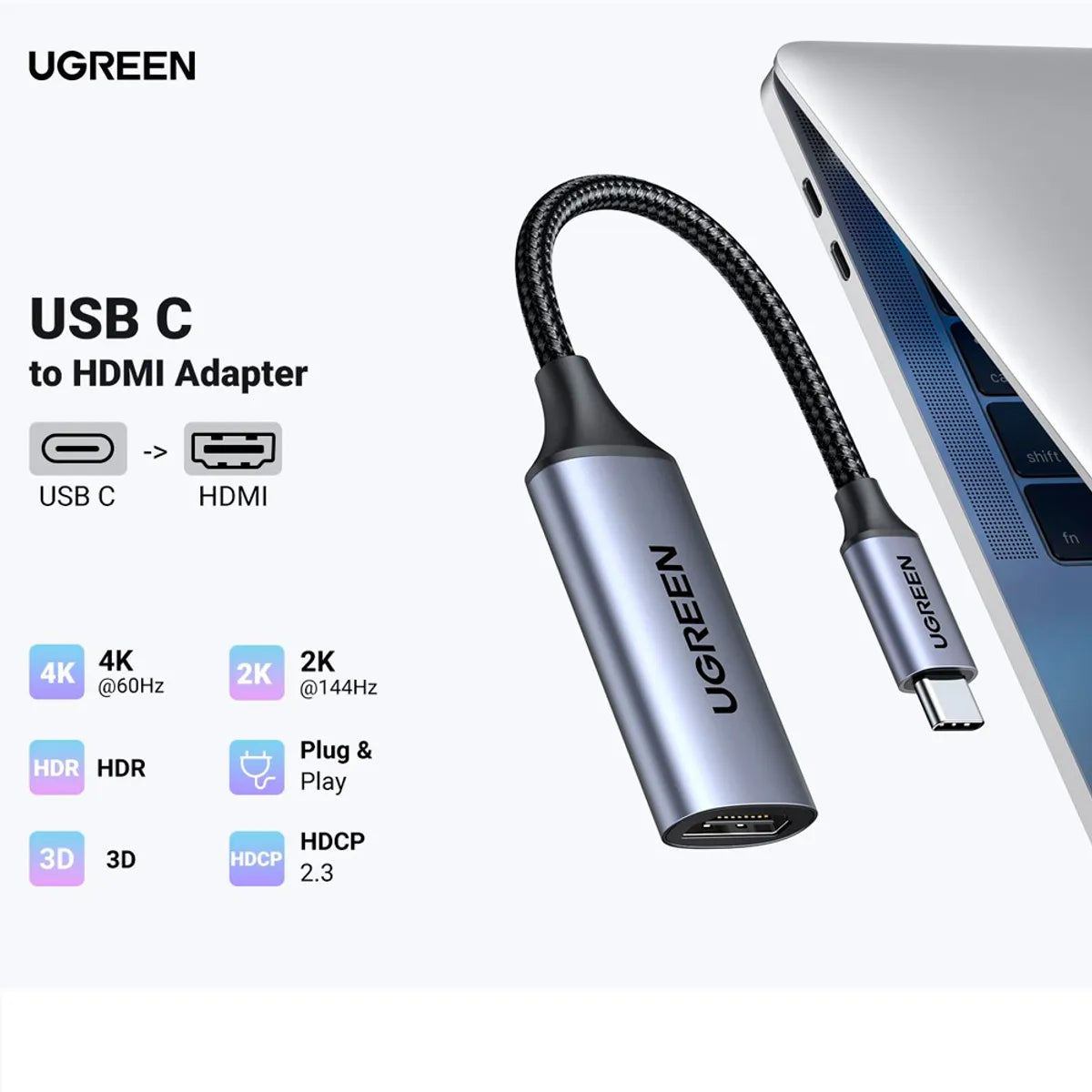 Adaptador USB-C a HDMI Ugreen CM297 4K@60Hz Cable Trenzado de Aluminio S2204