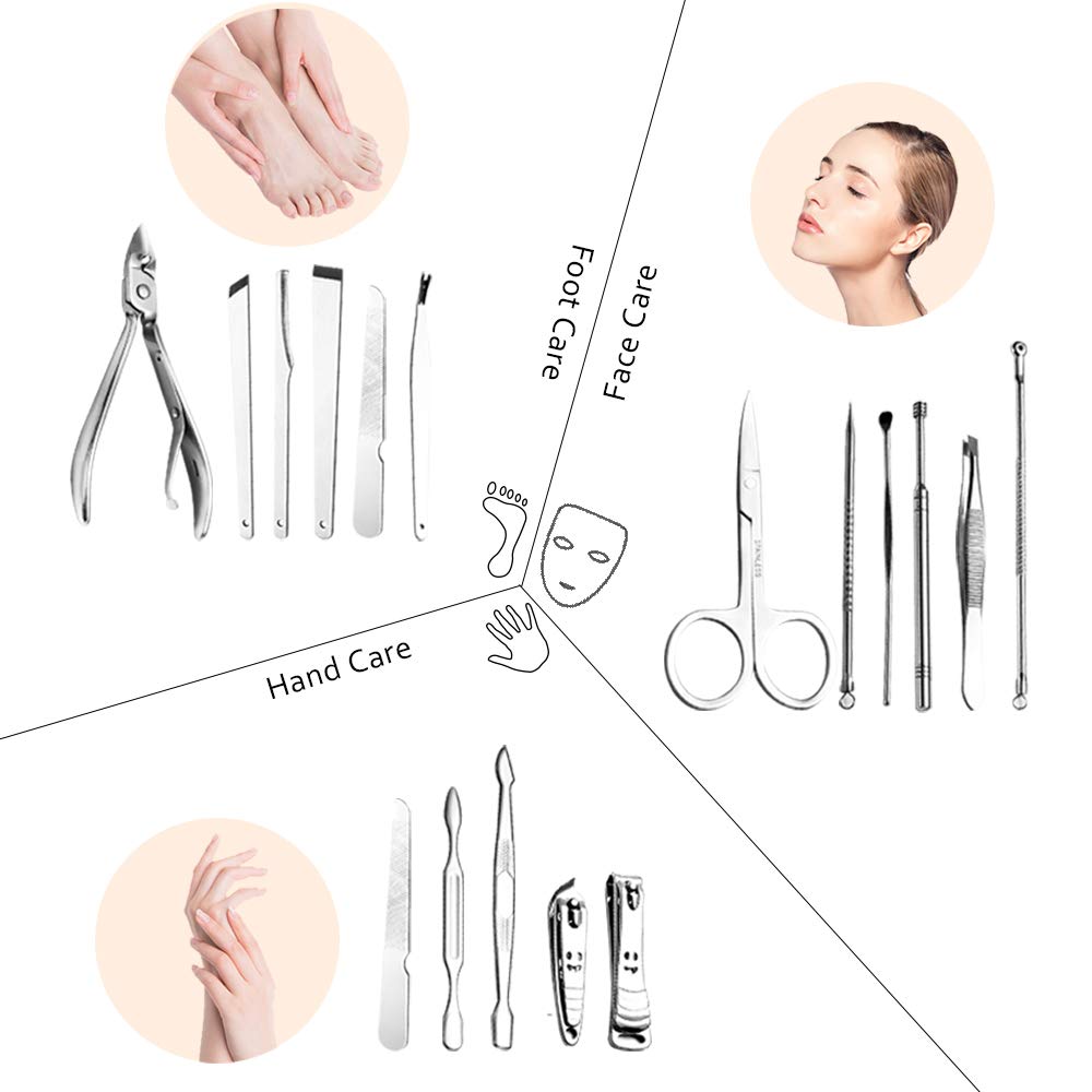 Set Manicure Pedicura Acero Inoxidable 19 Piezas Cortauñas - Marron S0801