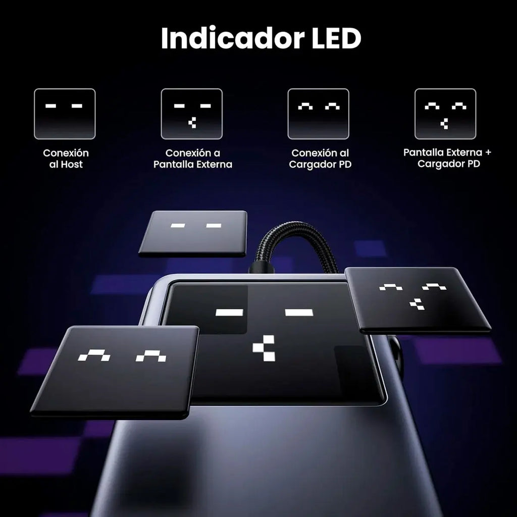 Adaptador Hub USB-C UGREEN UNO 7 en 1 HDMI 4K@60Hz Carga PD 100W Lector SD/TF y Pantalla Digital S2198
