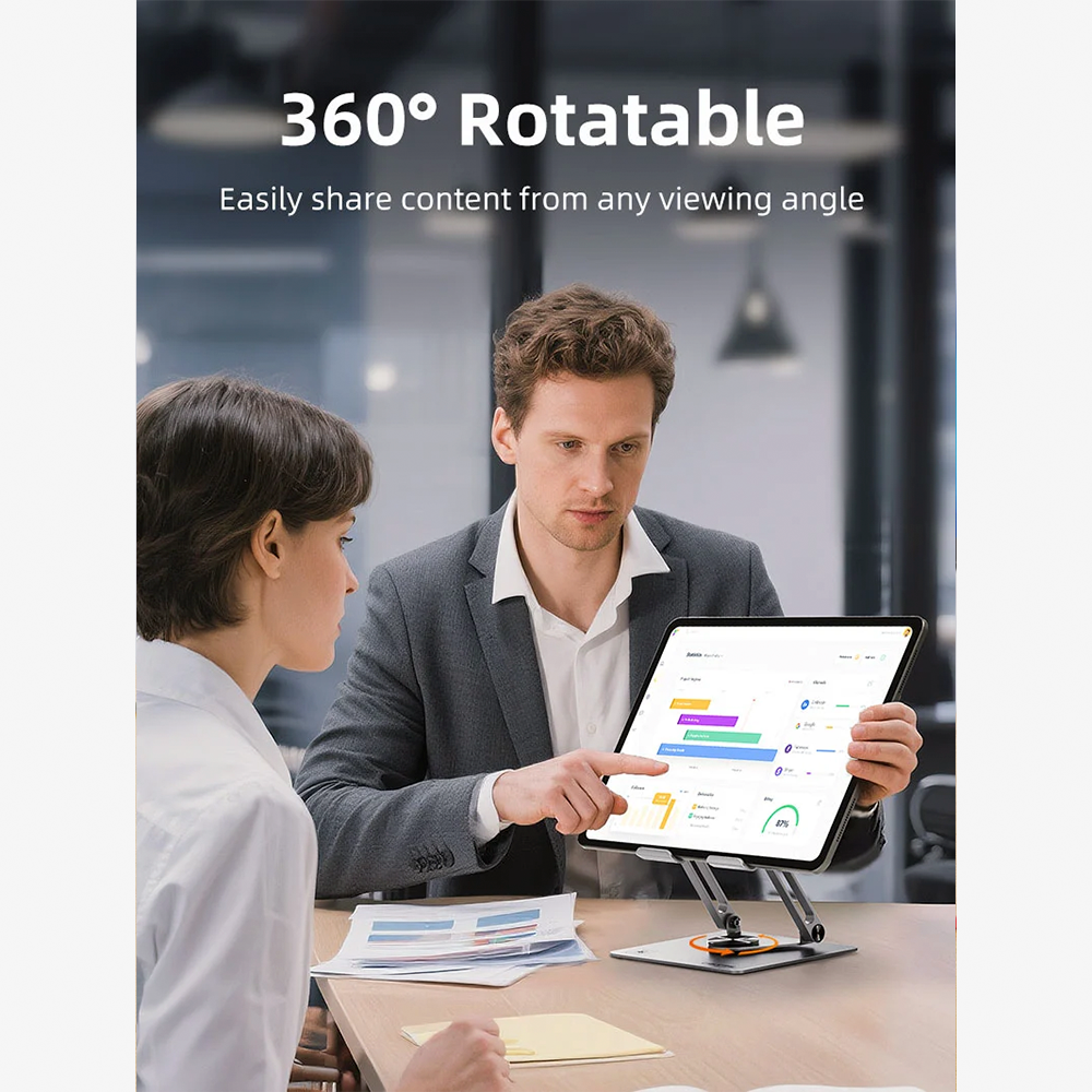 Soporte Giratorio 360° para Tablet y iPad CABLETIME de Aluminio Ajustable en Altura e Inclinación con Disipación Térmica para Dispositivos de 5 a 14 Pulgadas S2346