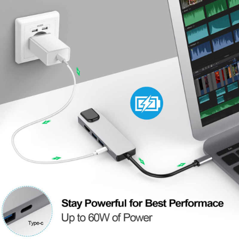 Adaptador Tipo C a HDMI 4K USB 3.0 LAN 5 en 1 Multiport S0692