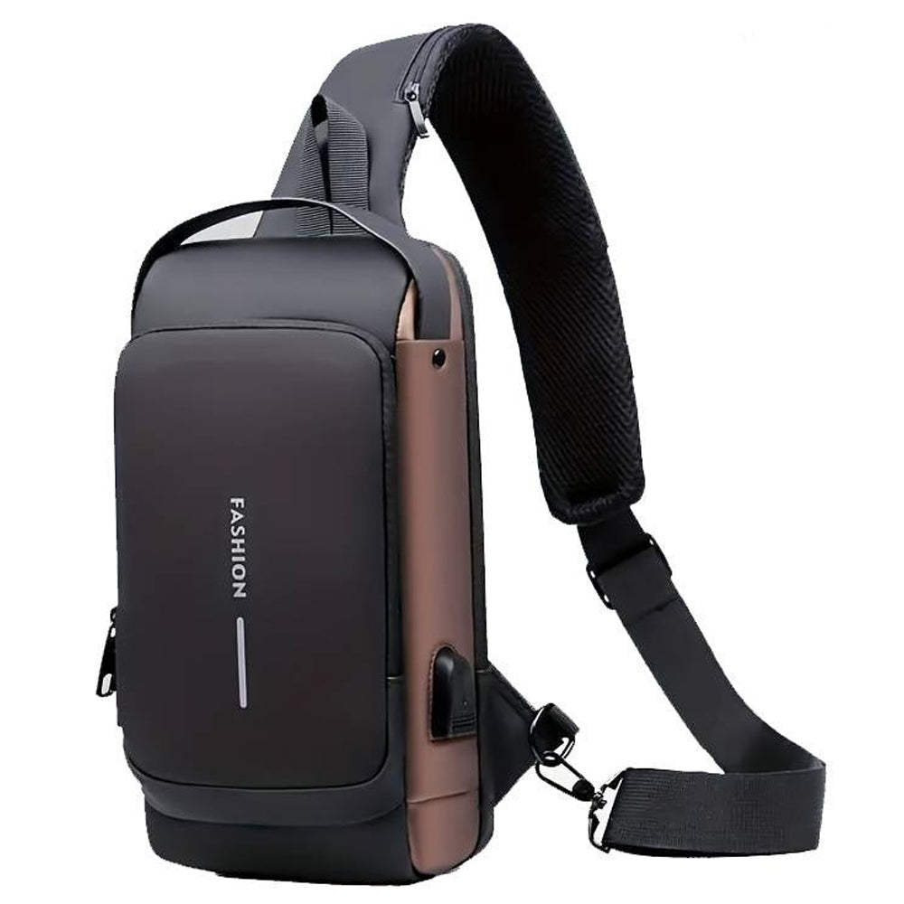 Morral Antirrobo con Clave Bolso de Hombro Multi Bolsillo Negro con Marrón S1598-1