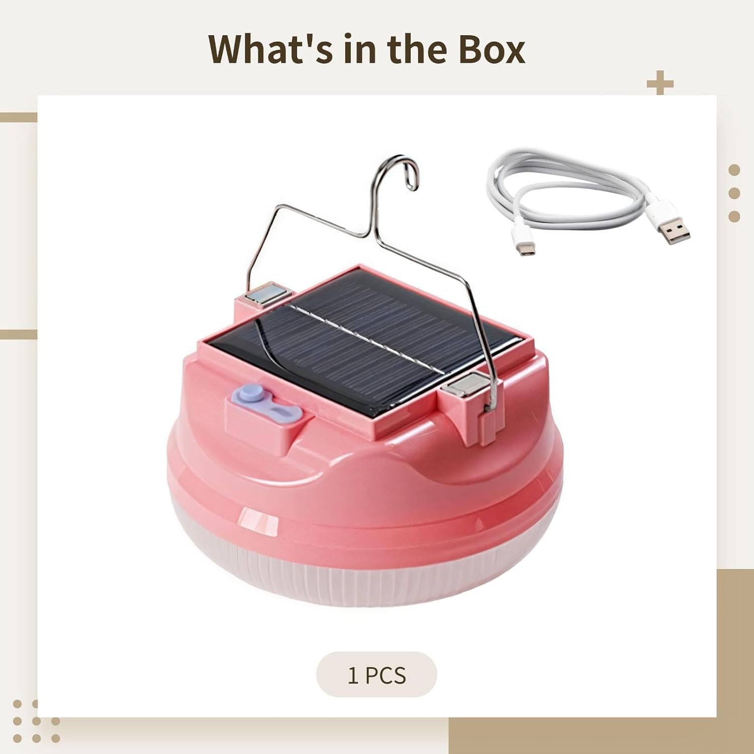 Lámpara Solar Portátil de Camping con Batería de Alta Capacidad y Gancho Versátil (Color Rosado) S2151