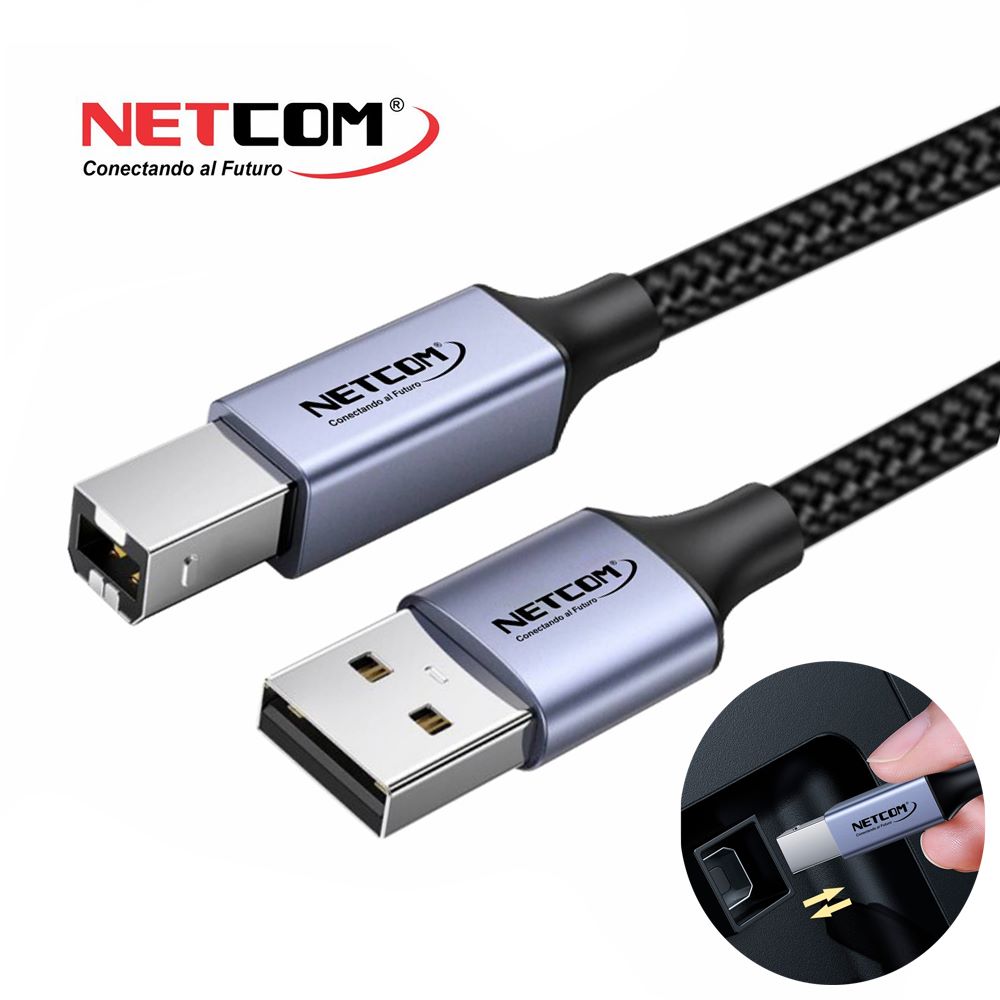 Cable USB 2.0 para Impresora Tipo B NETCOM | 1.8 Metros | 480 Mbps S1274