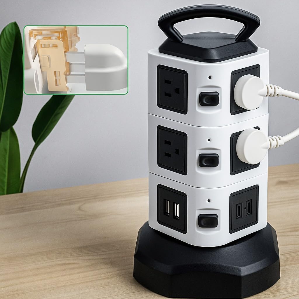 Torre de Tomadas Vertical / Extensión Eléctrica Inteligente de 12 Salidas y 3 Puertos USB de 2500W (2 Metros) S2162