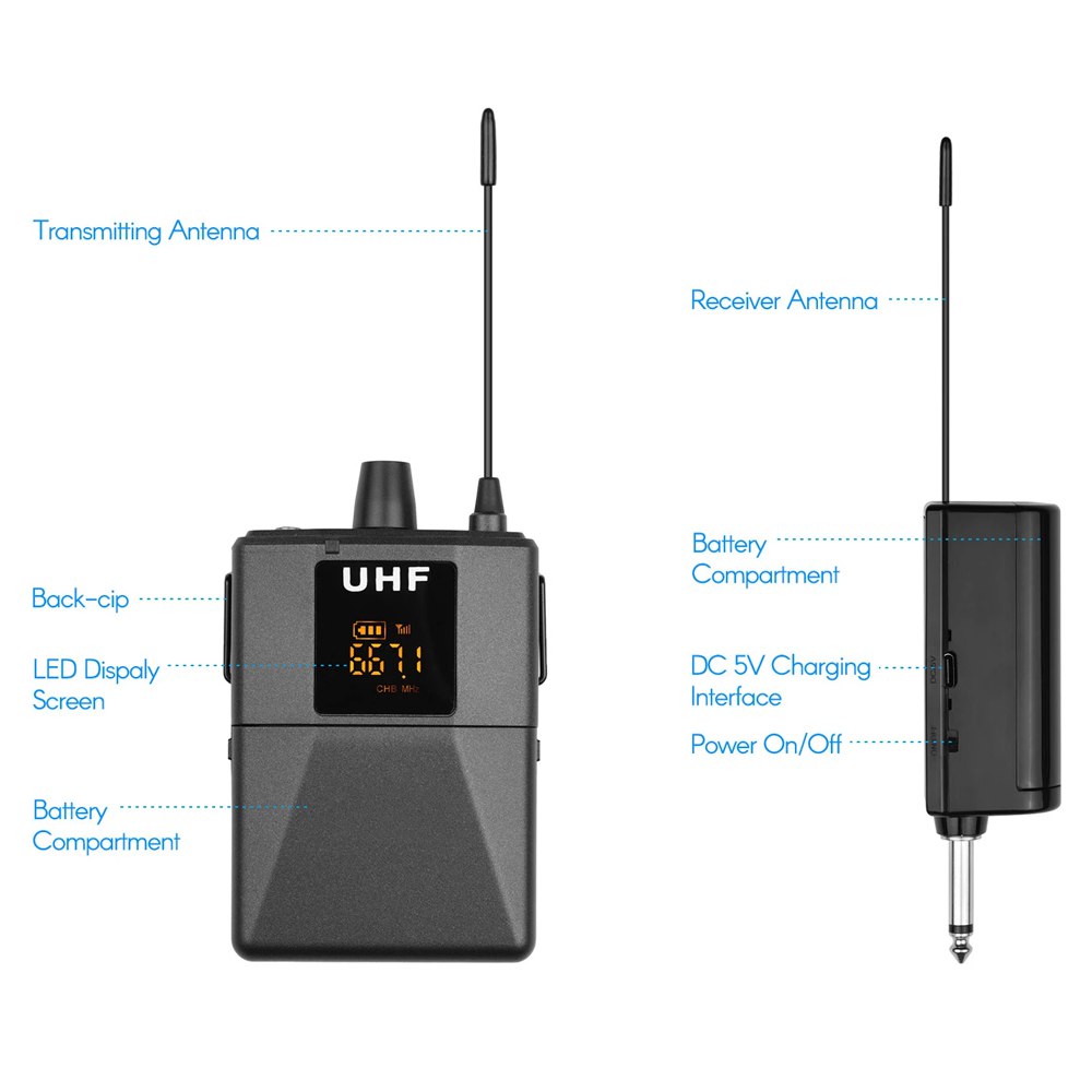 Kit Doble Micrófono wincha UHF inalámbrico 6.5mm 3.5mm ASTRID K83A S1438