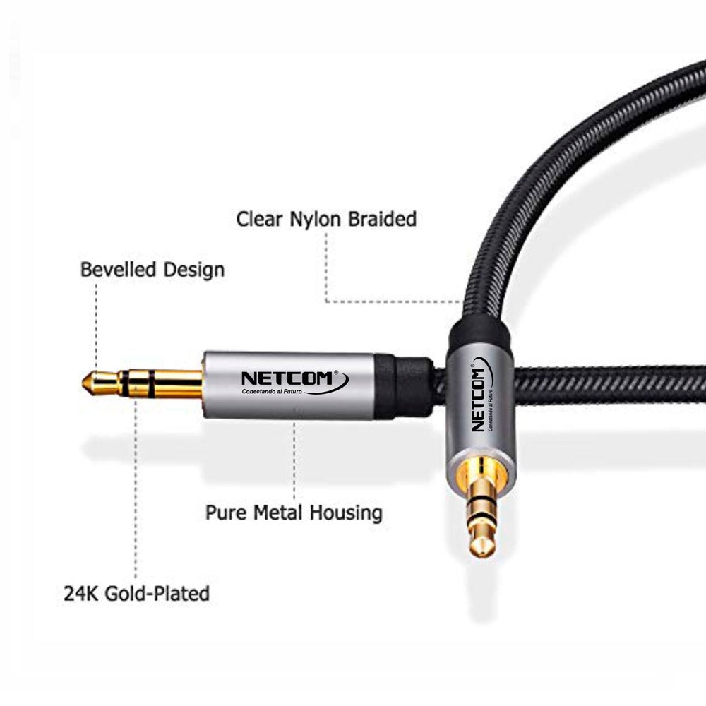 Cable de Audio Plug a Plug 3.5mm TRS de 1.80 Metros NETCOM S1351