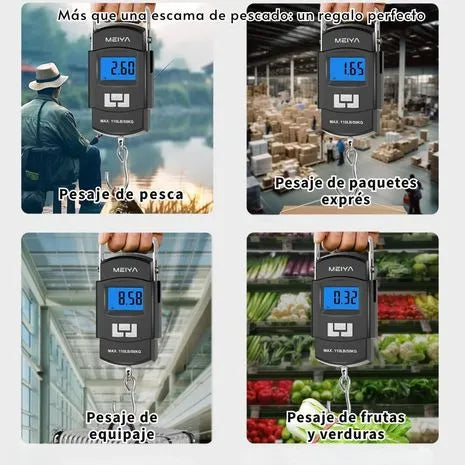 Balanza Digital Portátil 50kg Gancho Acero Pantalla LCD Azul Función Tara y Hold para Equipaje y Paquetes s2258
