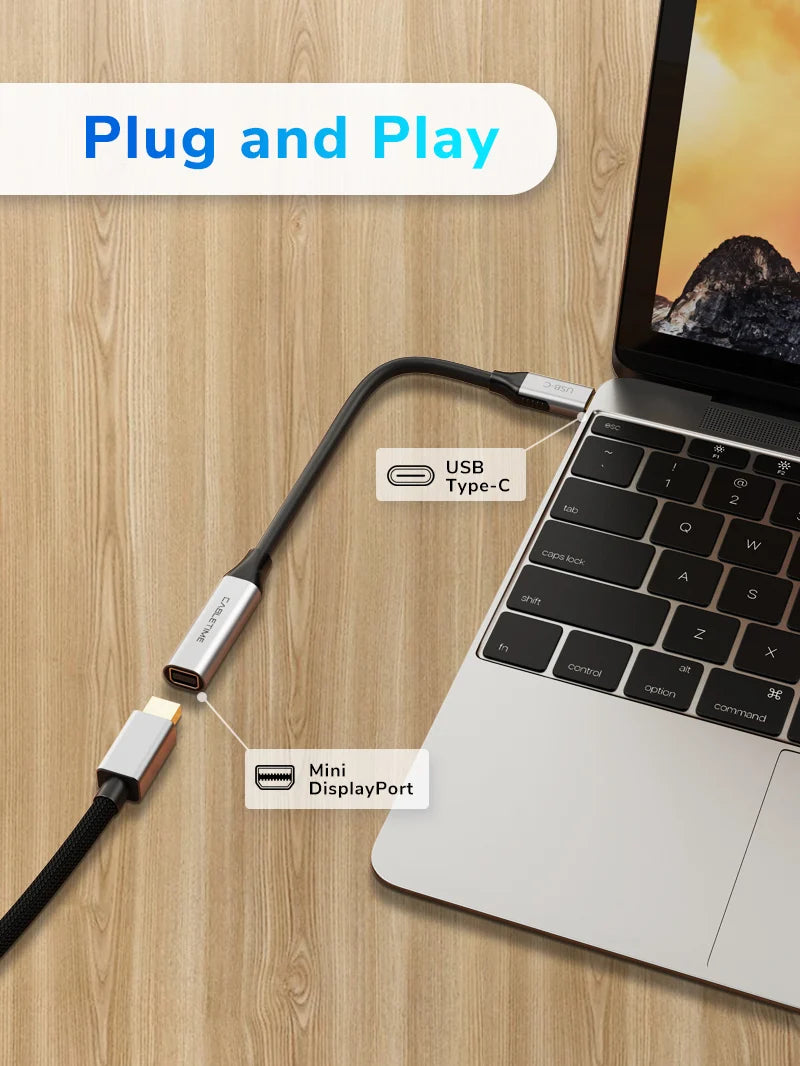 Adaptador USB-C a Mini DisplayPort CABLETIME 4K 60Hz 21.6Gbps Chip Activo Aluminio MacBook s2272