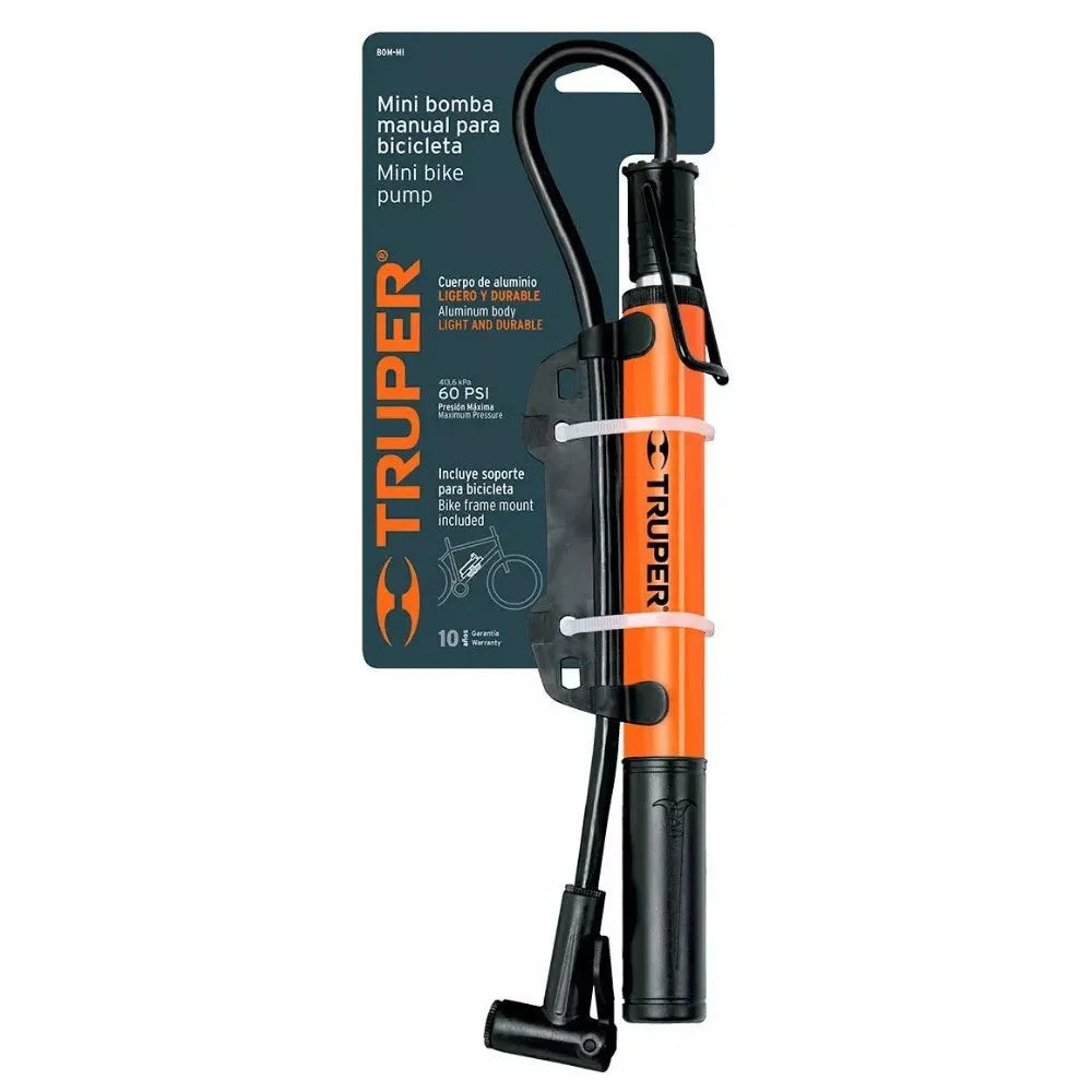 Mini Inflador Bomba de Aire 60 PSI Manual TRUPER | Para Bicicleta y Motocicleta S1458