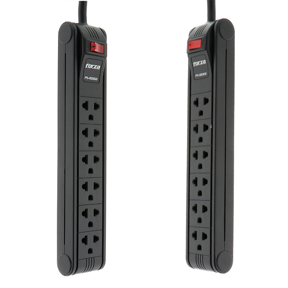 Extensión de 6 Tomas Universales FORZA PS-1006B Cable de 3 Metros Regleta S2065