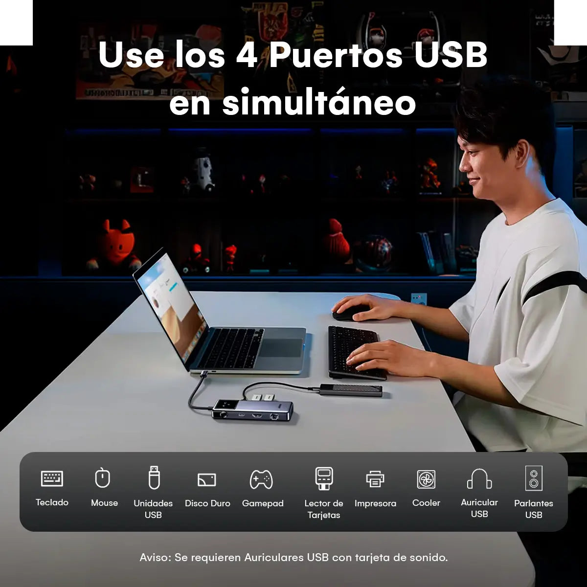 Adaptador Hub USB-C UGREEN UNO 7 en 1 HDMI 4K@60Hz Carga PD 100W Lector SD/TF y Pantalla Digital S2198