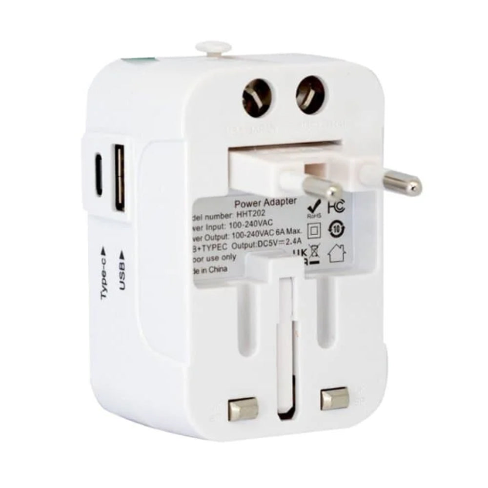 Adaptador Internacional Enchufe Universal Viajero 110v 220v + 1 USB + 1 tipo C S2011