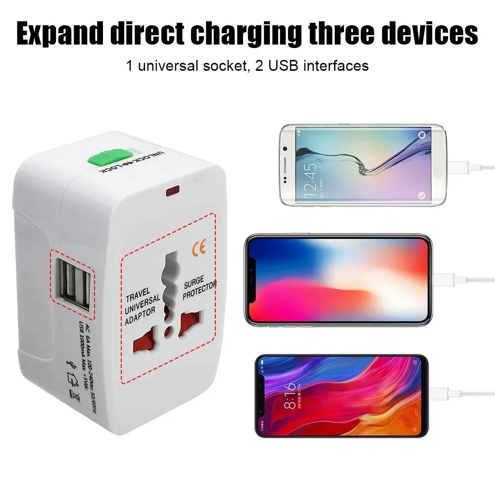 Adaptador Internacional Enchufe Universal Viajero 110v 220v + 2 USB TRAUTECH S1567