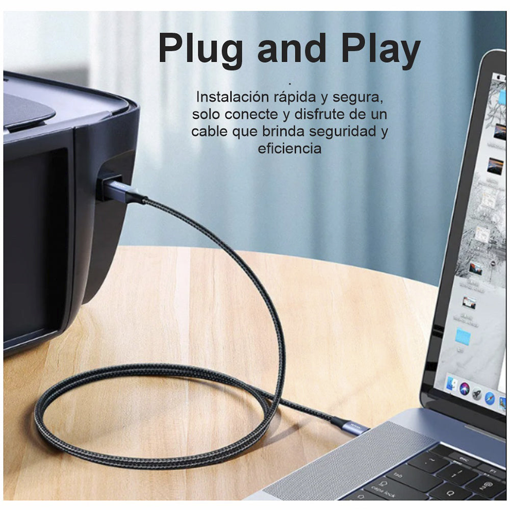 Cable USB 2.0 para impresora 3 Metros NETCOM 480Mbps USB A a USB B S2057