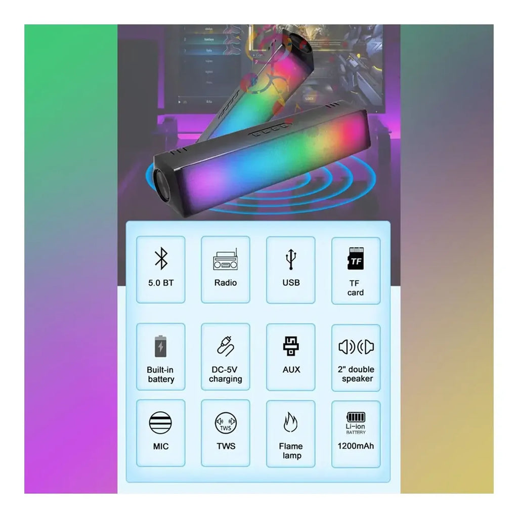 Parlante Portátil Bluetooth Soundbar 10W con Luces RGB y Función TWS S2157