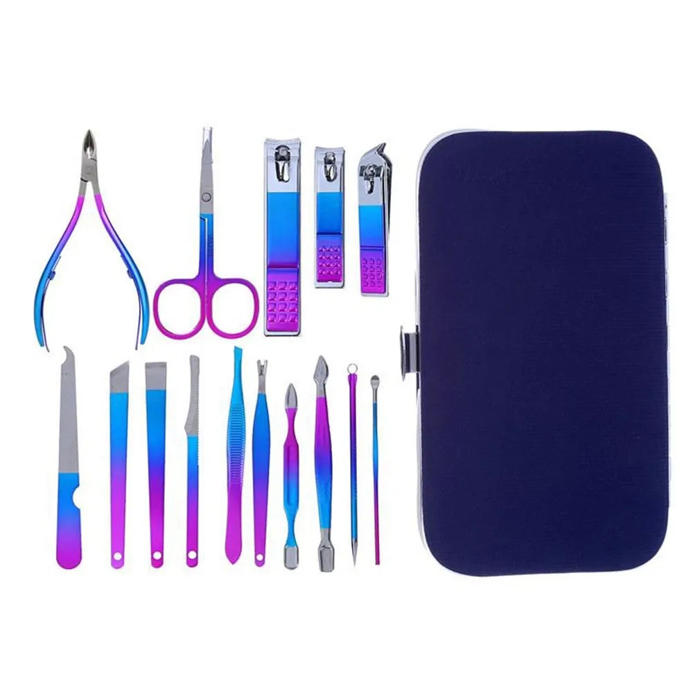 Set Manicura Pedicura Acero Inoxidable 15 Piezas Bicolor S0835