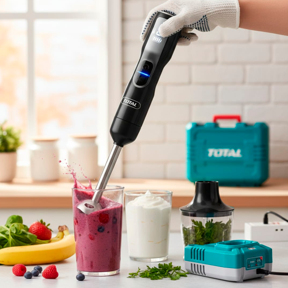 Set de Batidora de Mano Inalámbrica 16V TOTAL 5 Velocidades Picatodo 500ml Pantalla LED Batería 2.0Ah y Maletín S2310