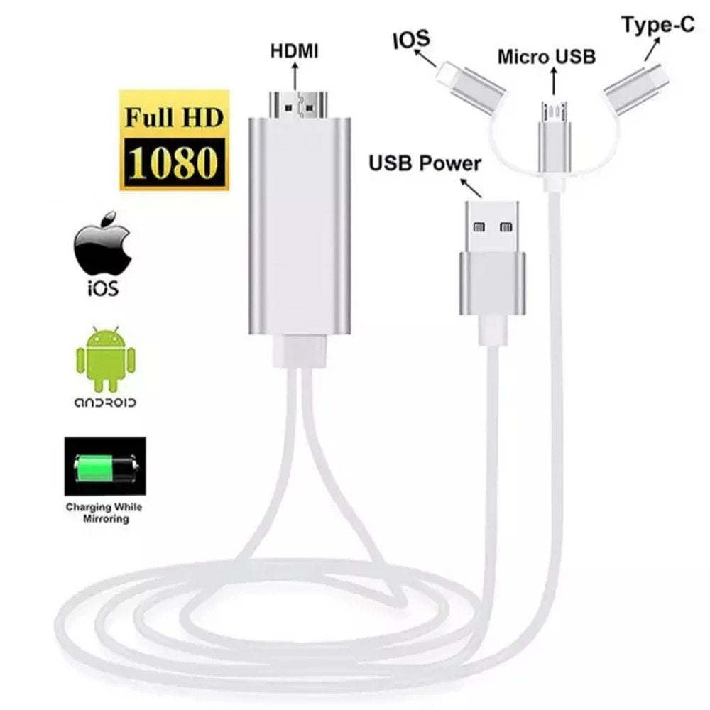 Cable Adaptador Android Tipo C y Lightning a HDMI 3 en 1 MiraScreen S1603