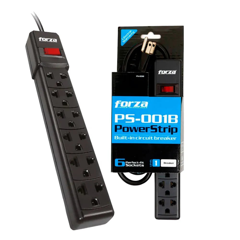 Extensión de 6 Salidas FORZA cable 90cm Regleta Supresor de Picos 2200W S1787