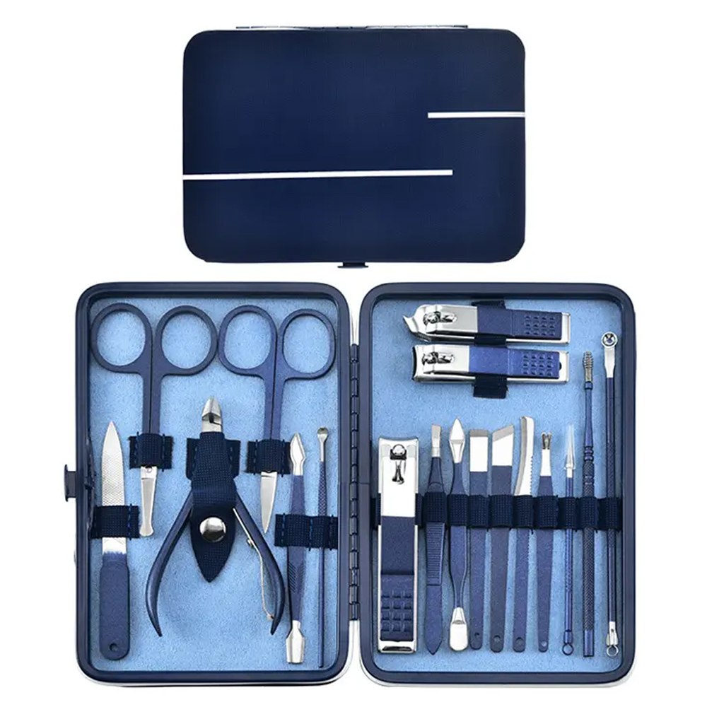 Set Manicure Pedicure Acero Inoxidable 18 Piezas Azul kit S1411