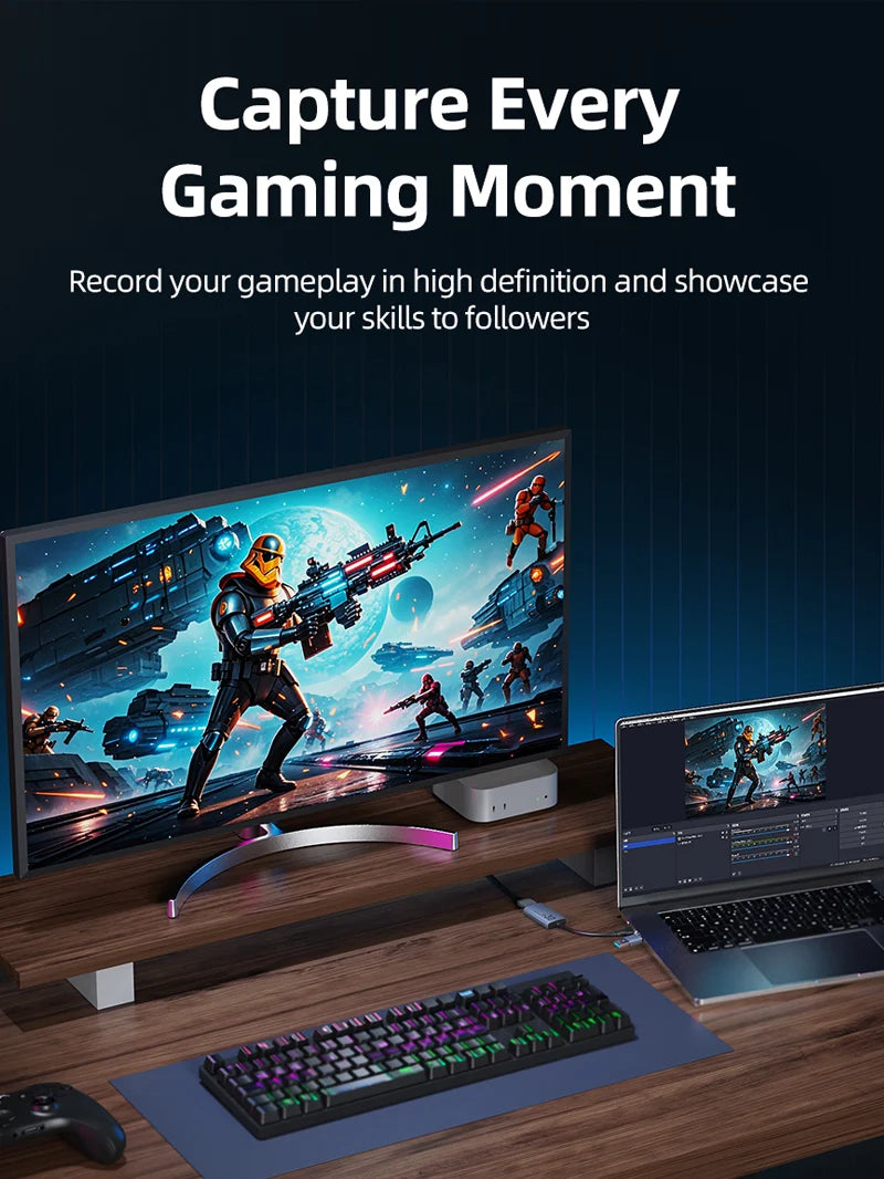 Capturadora de Video HDMI a USB / USB-C 3.0 CABLETIME 4K 30Hz Input 1080p 60Hz Switch OBS s2265