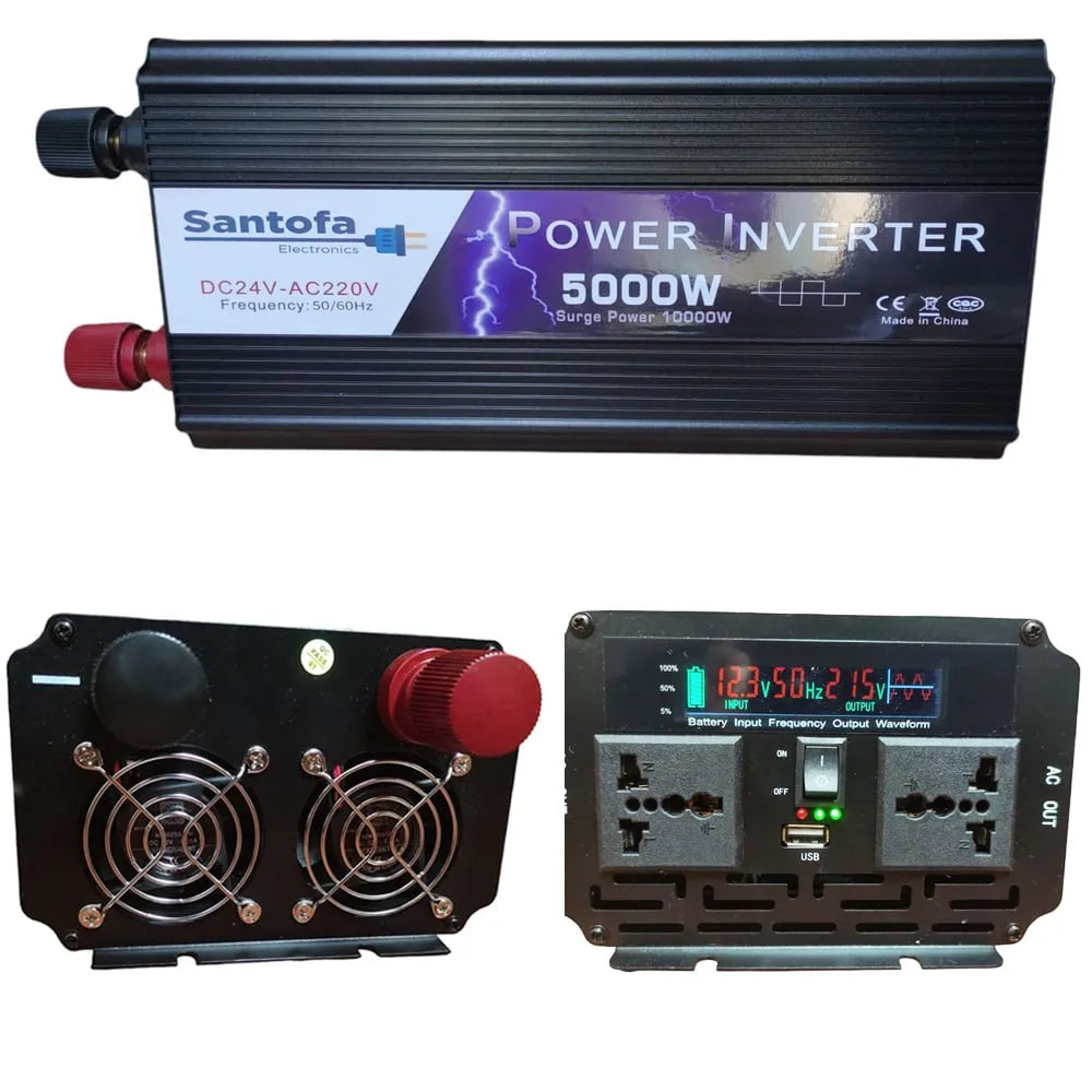 Inversor De Corriente 24v A 220v 5000w 1 Usb 2 Sockets Lcd S1782