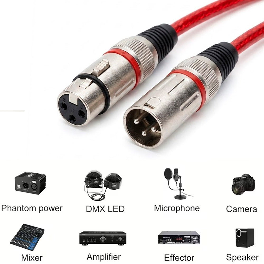 Cable de Audio Profesional Canon XLR Macho a Canon XLR Hembra de Alta Fidelidad 10 Metros Rojo S2141