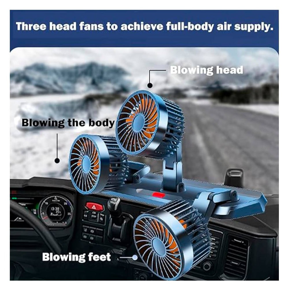 Ventilador para Vehículo de 3 Cabezas | Giratorio 360° 12V S1564