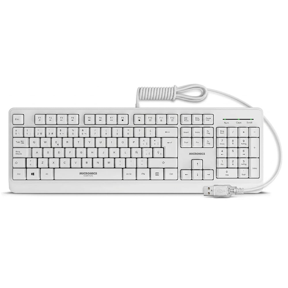 Kit Multimedia Teclado y Mouse USB Micronics Norton Blanco Waterproof UV 1000DPI MIC T100W s2240