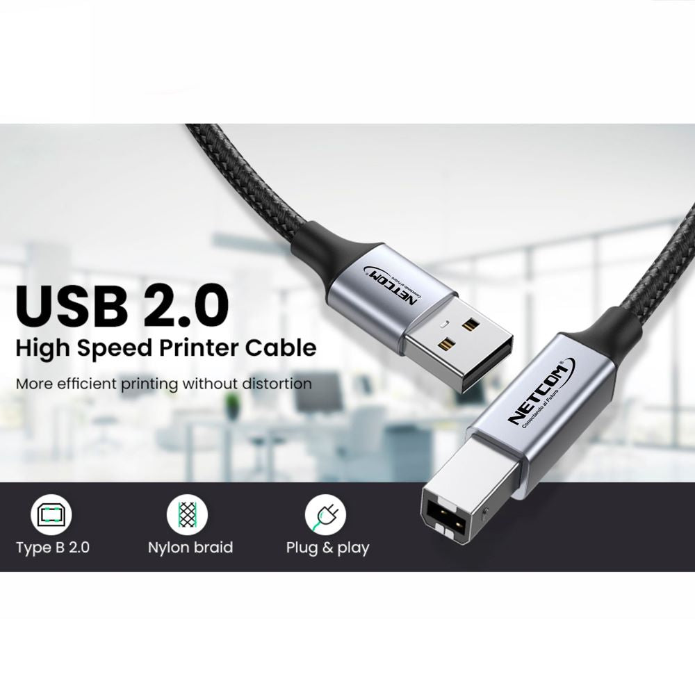 Cable USB 2.0 para Impresora Tipo B NETCOM | 1.8 Metros | 480 Mbps S1274