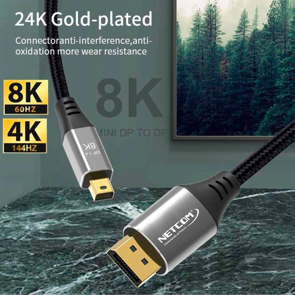Cable Mini Displayport a Displayport 1.8 Metros NETCOM 1.4 8K 144Hz S1144