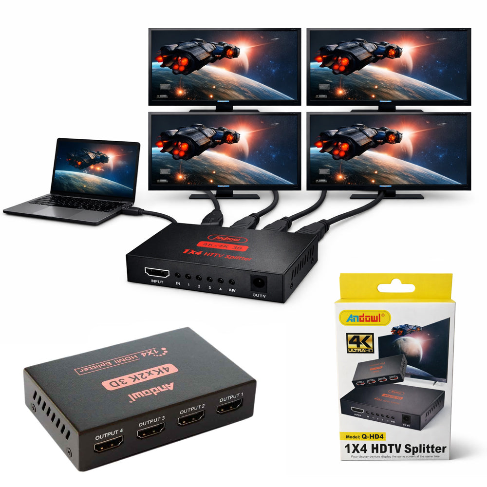 Splitter Divisor HDMI 1x4 Ultra HD 4K 30hz 3D ANDOWL (1 Entrada a 4 Salidas) s2078