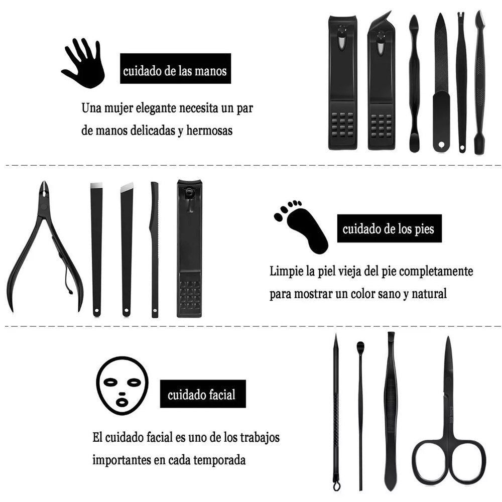 Set Manicura Pedicura Acero Inoxidable cortauñas 16 Piezas- Marrón S1473