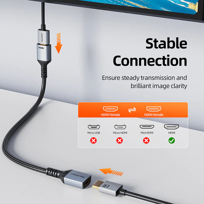 Cable Extensor HDMI 2.1 Hembra a Hembra 8K a 60Hz 48Gbps CABLETIME de 0.5 Metros S0903