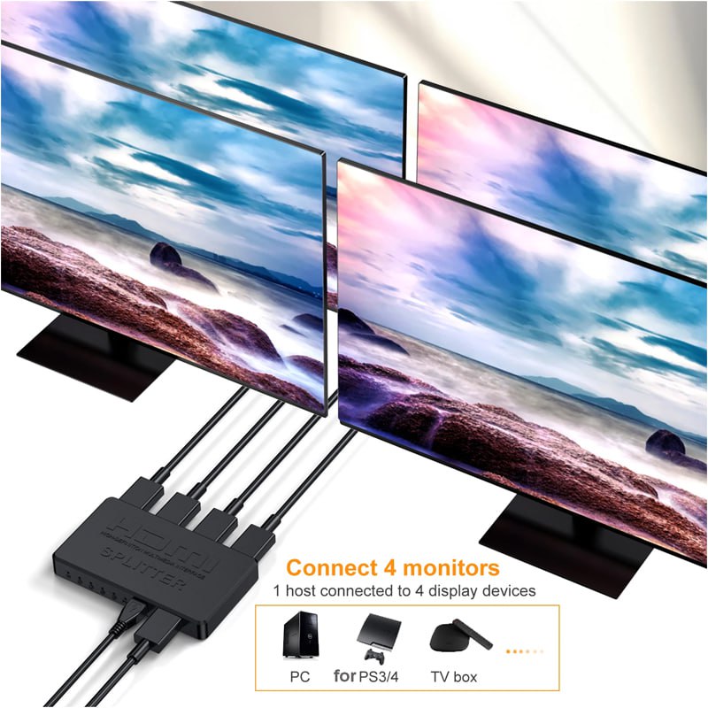 Splitter Hdmi 1x4 Full Hd 4K 3D 1080P 60Hz Multiplica Señal S1623