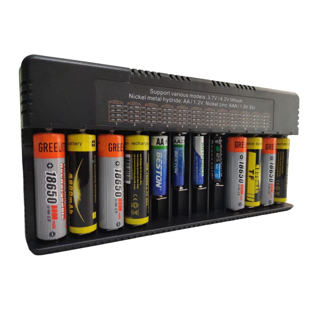 Cargador de pilas baterías recargables 12 puestos AA AAA 18650 26650 S1589